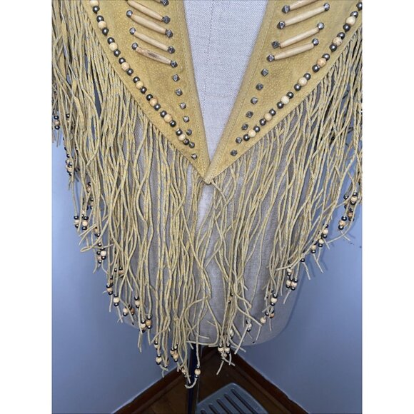 Cripple Creek Shawl Vest Western Leather Studded Bead Fringe Capelet Poncho OS - Picture 4 of 11